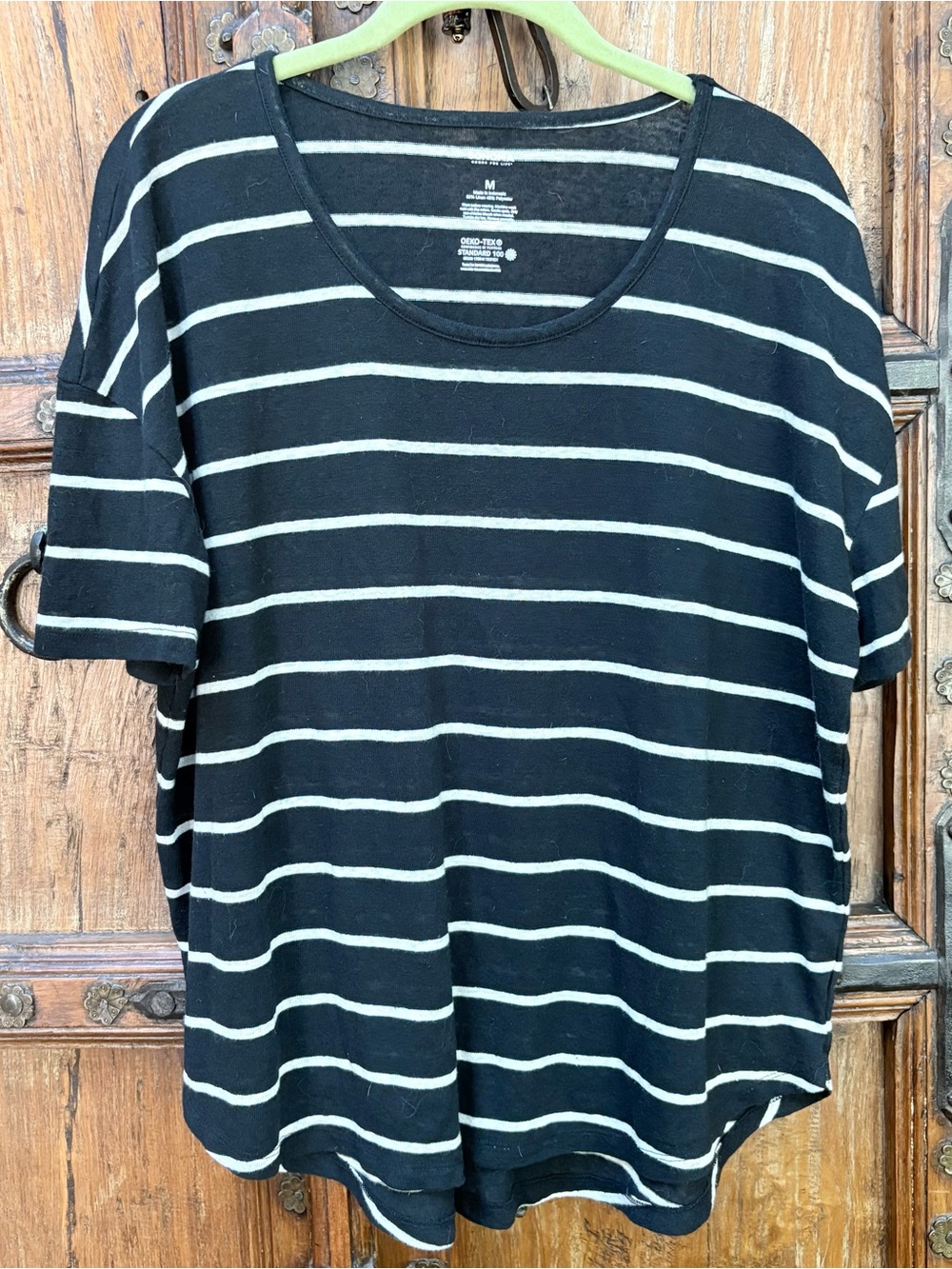 Sonoma Linen Blend Striped
Short Sleeve Top Black White
Medium
